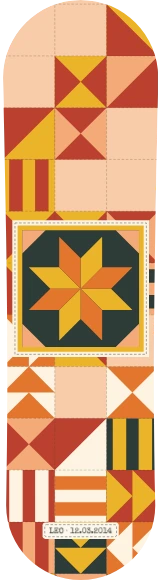 Diseño de skate «Patchwork · Edredón de sol»: Arte generativo, Edición única, Patrón, Geométrico, Mosaico, Arte popular