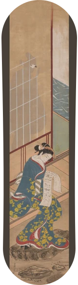 Diseño de skate «Arte japonés · Dama leyendo una carta»: Arte clásico, Arte japonés, Dominio público, Museo, Mujer, Kimono