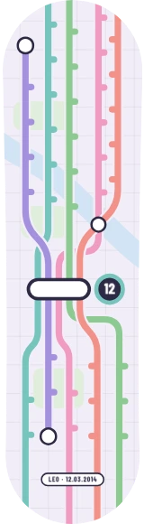 Diseño de skate «Metro · Plano de líneas pastel»: Arte generativo, Edición única, Mapa, Ciudad, Líneas, Pastel