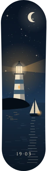 Diseño de skate «Día del Padre · El faro de casa»: Día del Padre, Familia, Regalo, Faro, Barco, Luna