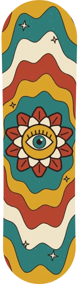 Diseño de skate «Psicodélico · Flor que mira»: Psicodélico, Flores, Retro, Estrellas, Colorido, Vintage
