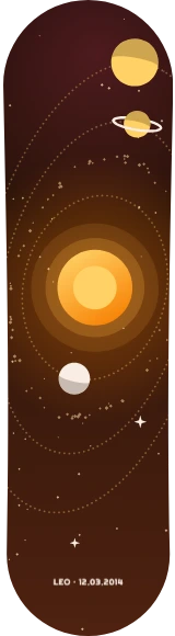 Diseño de skate «Órbitas · Tu sistema solar»: Arte generativo, Edición única, Espacio, Planetas, Sol, Estrellas