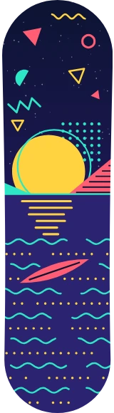 Diseño de skate «Verano · Luna Memphis sobre el mar»: Verano, Viajes, Regalo, Memphis, Luna, Mar