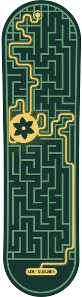 Diseño de skate «Bosque · Laberinto de musgo»: Arte generativo, Edición única, Laberinto, Geométrico, Líneas, Flores