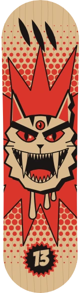 Diseño de skate «Cómic · Gato monstruo con demasiados dientes»: Cómic, Gato, Trama de puntos, Ilustración, Old school, Punk