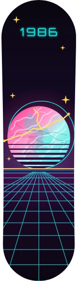 Diseño de skate «Vaporwave · Sol de mármol y oro»: Vaporwave, Sol, Retro, Neón, Estrellas, Números